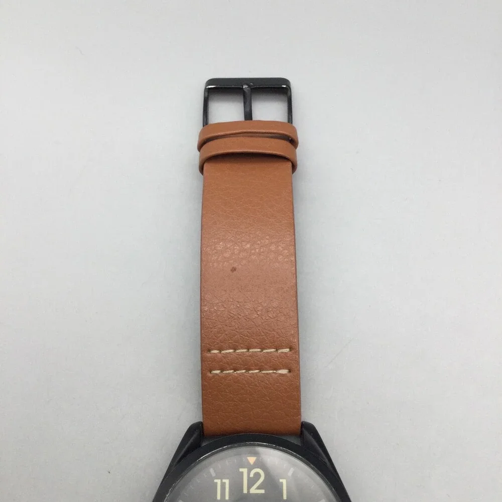 Gruen Precision Mens Watch 41mm Black Dial Brown Band New Battery